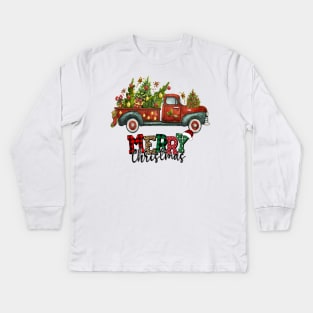 Vintage Wagon Christmas T-Shirt - Tree on Car Xmas Merry Christmas Gift Kids Long Sleeve T-Shirt